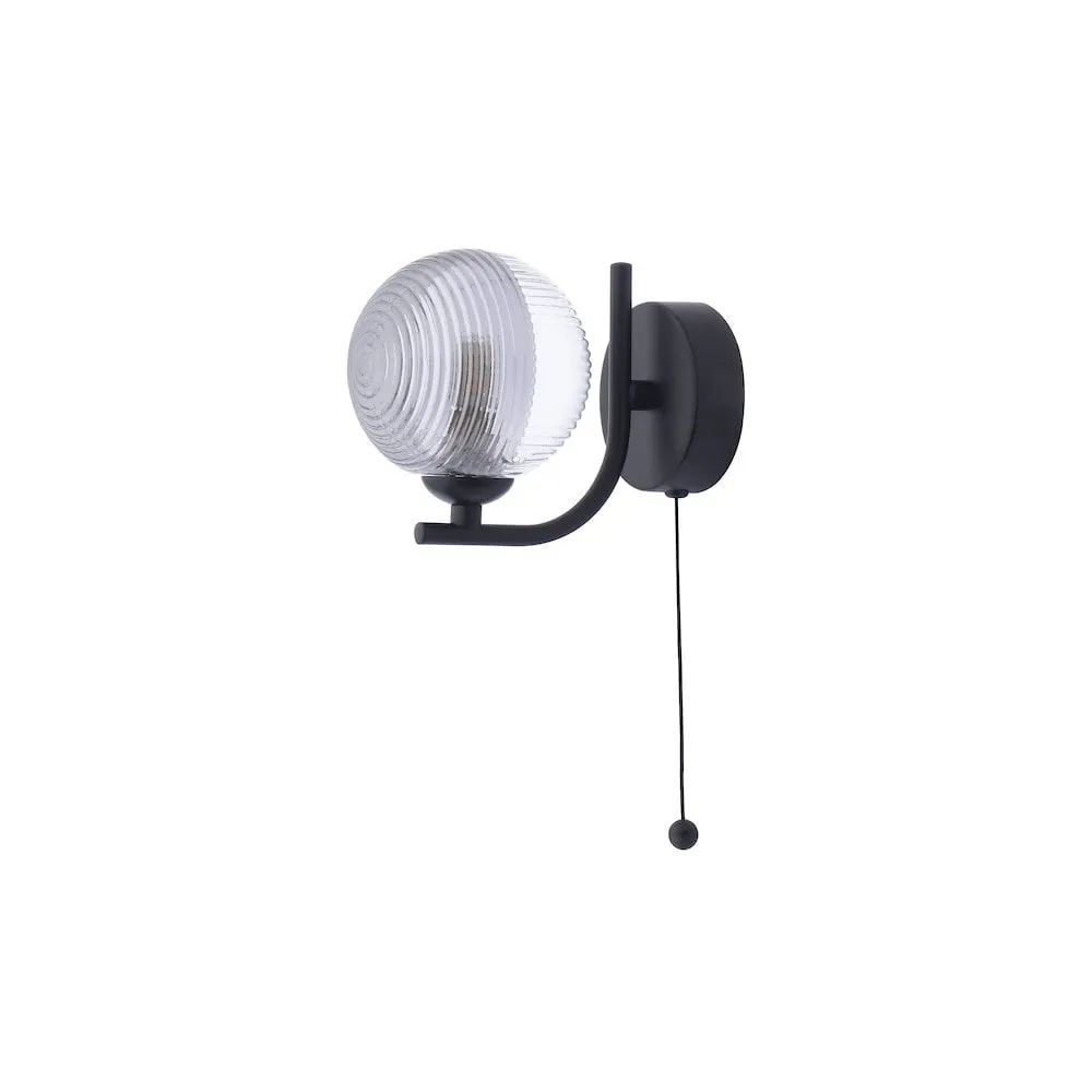 Dar Lighting CRA0722-18 | Cradle Wall Light | Matt Black & Ribbed Glass