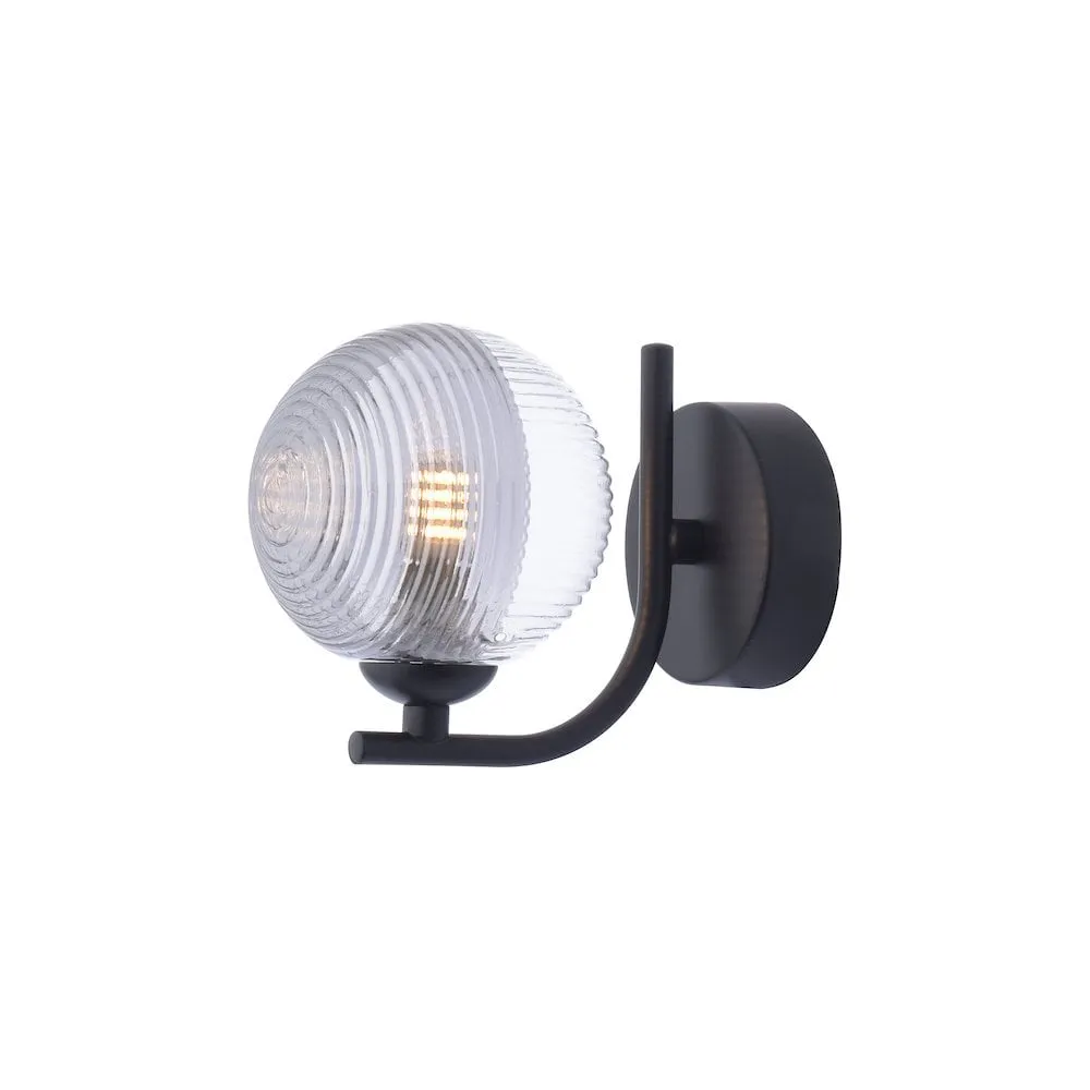 Dar Lighting CRA0722-18 | Cradle Wall Light | Matt Black & Ribbed Glass