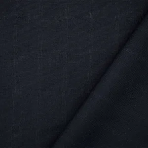 Deep Navy-Gray Wool Polyester Striped Woven Shirting Fabric