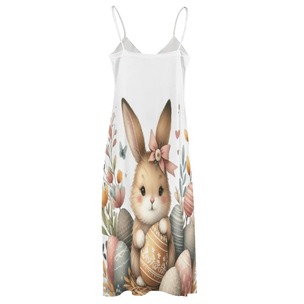 Easter Rabbit Spaghetti Strap Ankle-Length Dress Long dress