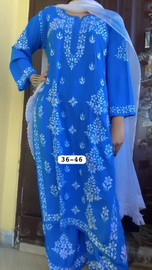 Elegant Blue Summer Special Premium Modal Lucknow Chikankari Handwork Kurta Palazzo Set