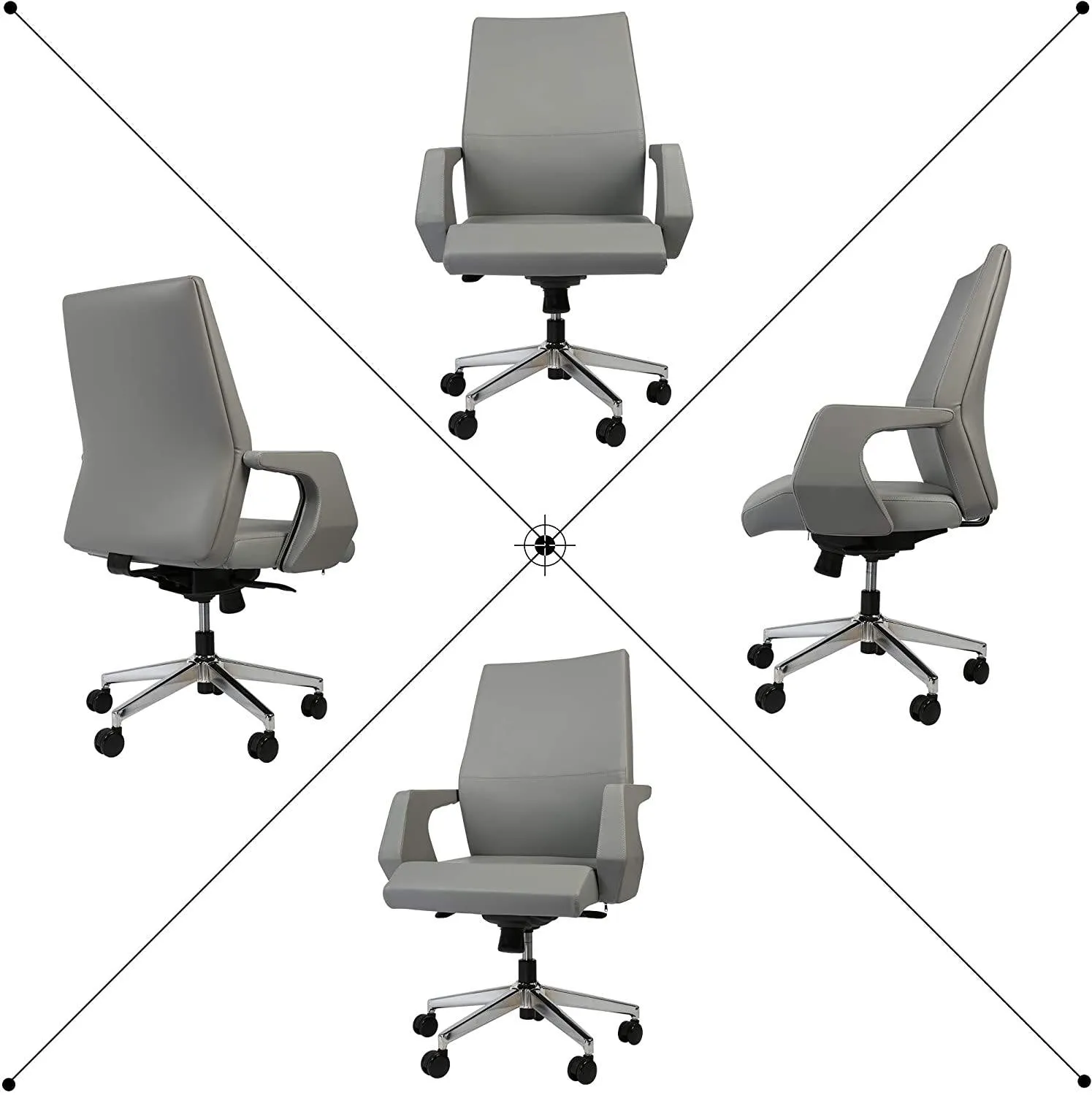 Executive Office Chair Ergonomic Leather Home Office Chair Comfortable Adjustable Lock Position Desk Chair Grey