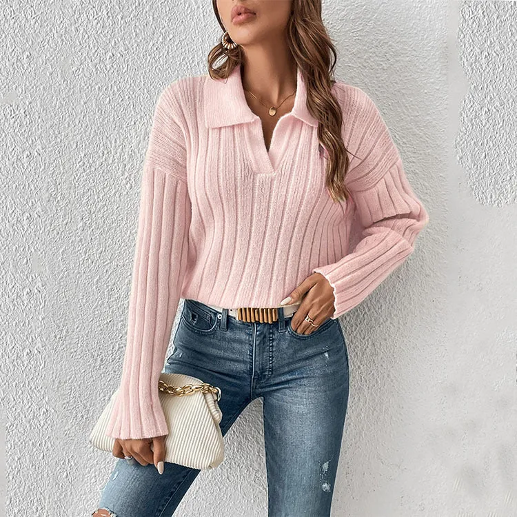 Fashion Casual Polo Collar Sweater For Women