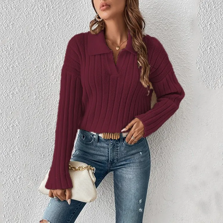 Fashion Casual Polo Collar Sweater For Women