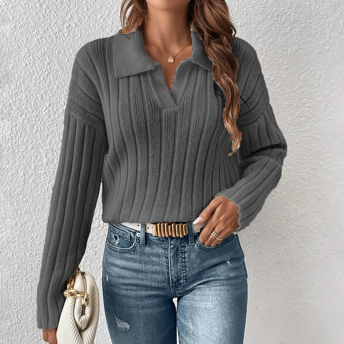 Fashion Casual Polo Collar Sweater For Women