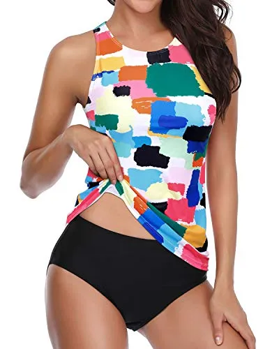 Full Coverage Bottom Tankini Swimsuits For Women-Aqua