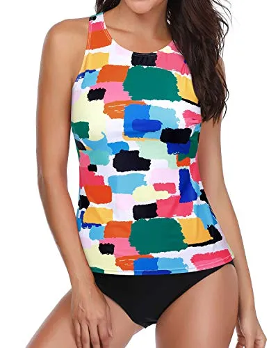 Full Coverage Bottom Tankini Swimsuits For Women-Aqua