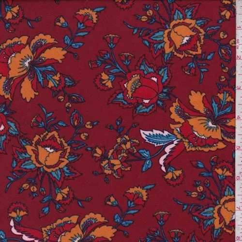 Garnet Multi Stylized Small Floral Double Brushed Jersey Knit Fabric