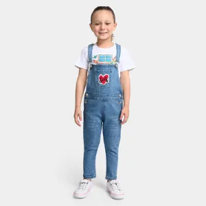 Girls Denim Dungaree Self - Ice Blue