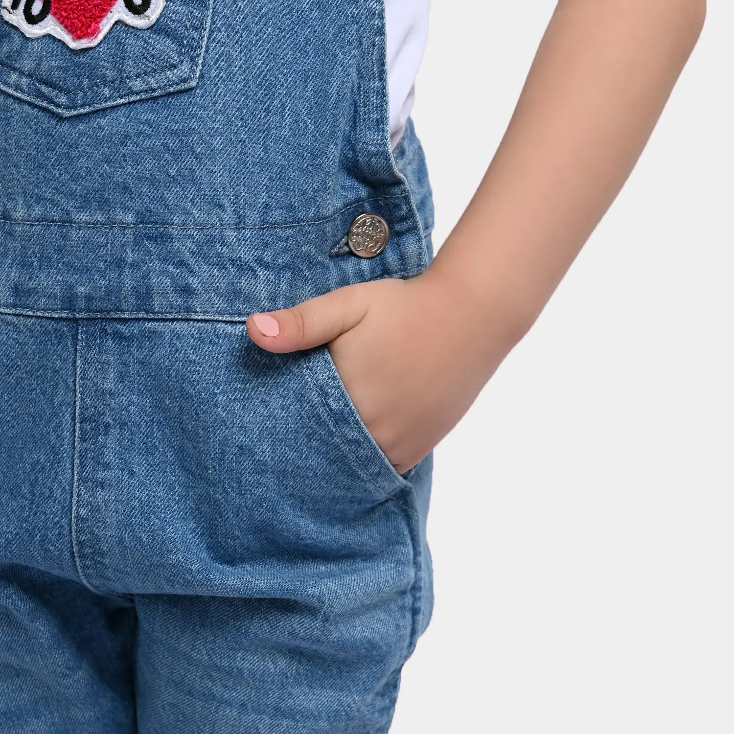 Girls Denim Dungaree Self - Ice Blue