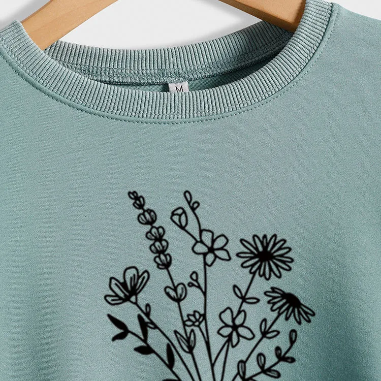 Grandma Plant Flower Letters Long-sleeved Large Size Sweater