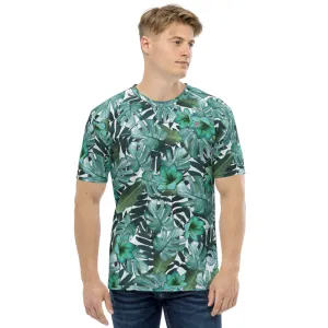 Green Tropical Leaf Men's T-shirt, Hawaiian Style Designer Tees For Men-Made in USA/EU/MX