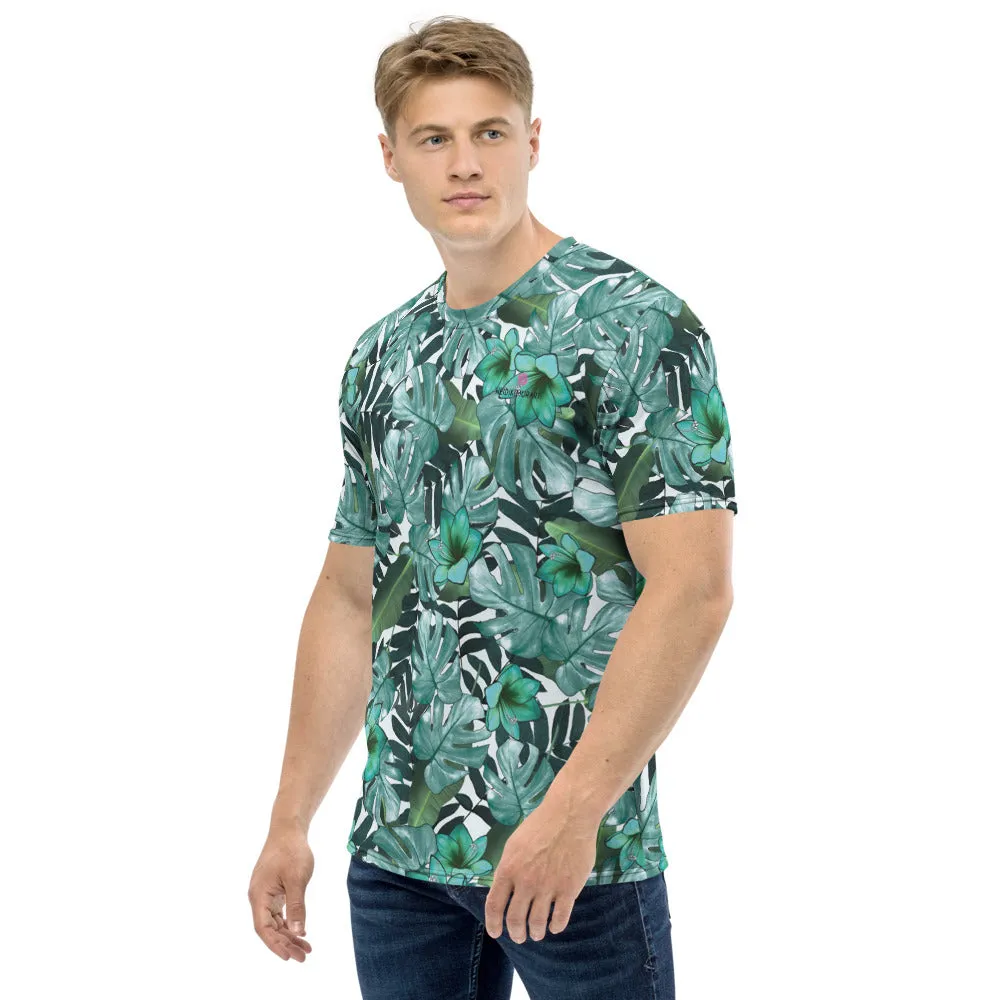 Green Tropical Leaf Men's T-shirt, Hawaiian Style Designer Tees For Men-Made in USA/EU/MX