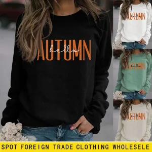 HELLO AUTUMN Letter Round Neck Long Sleeve Plus Size Sweater