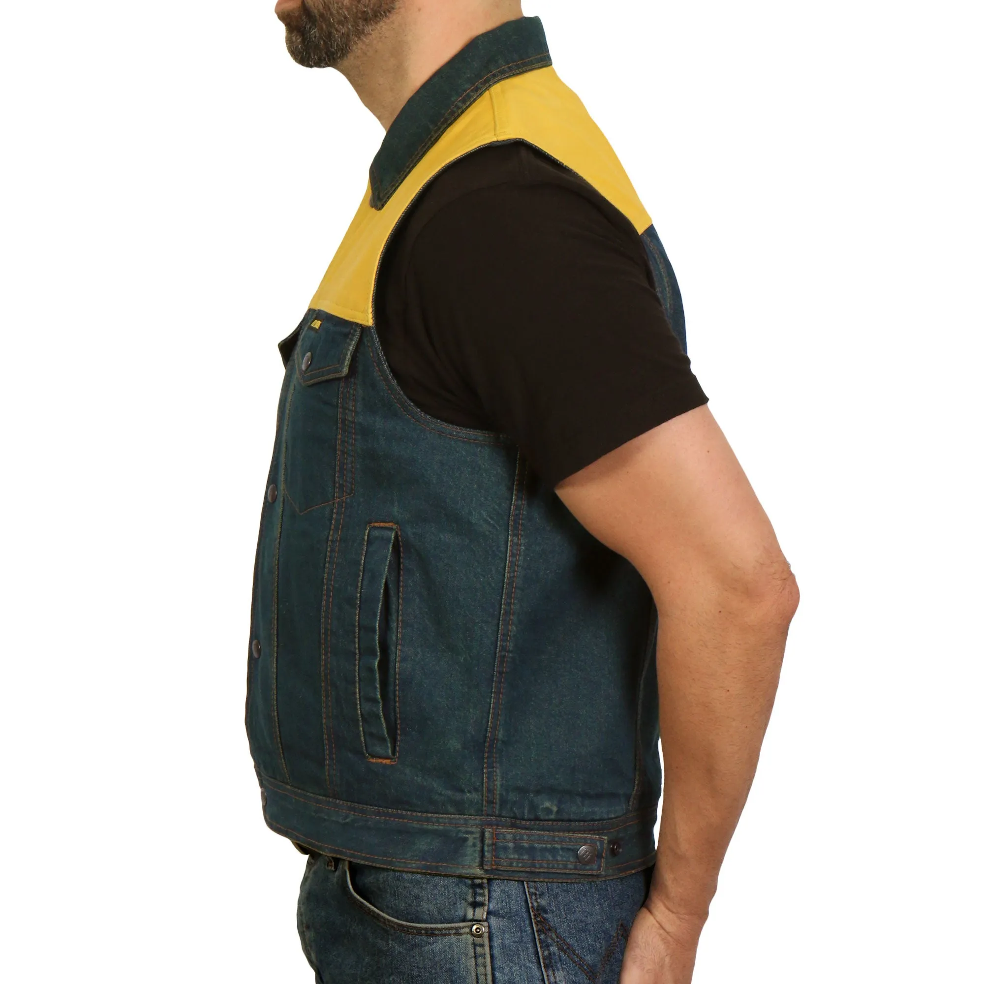 Hot Leathers Men's Leather and Denium Conceal Carry Vest VSM6103