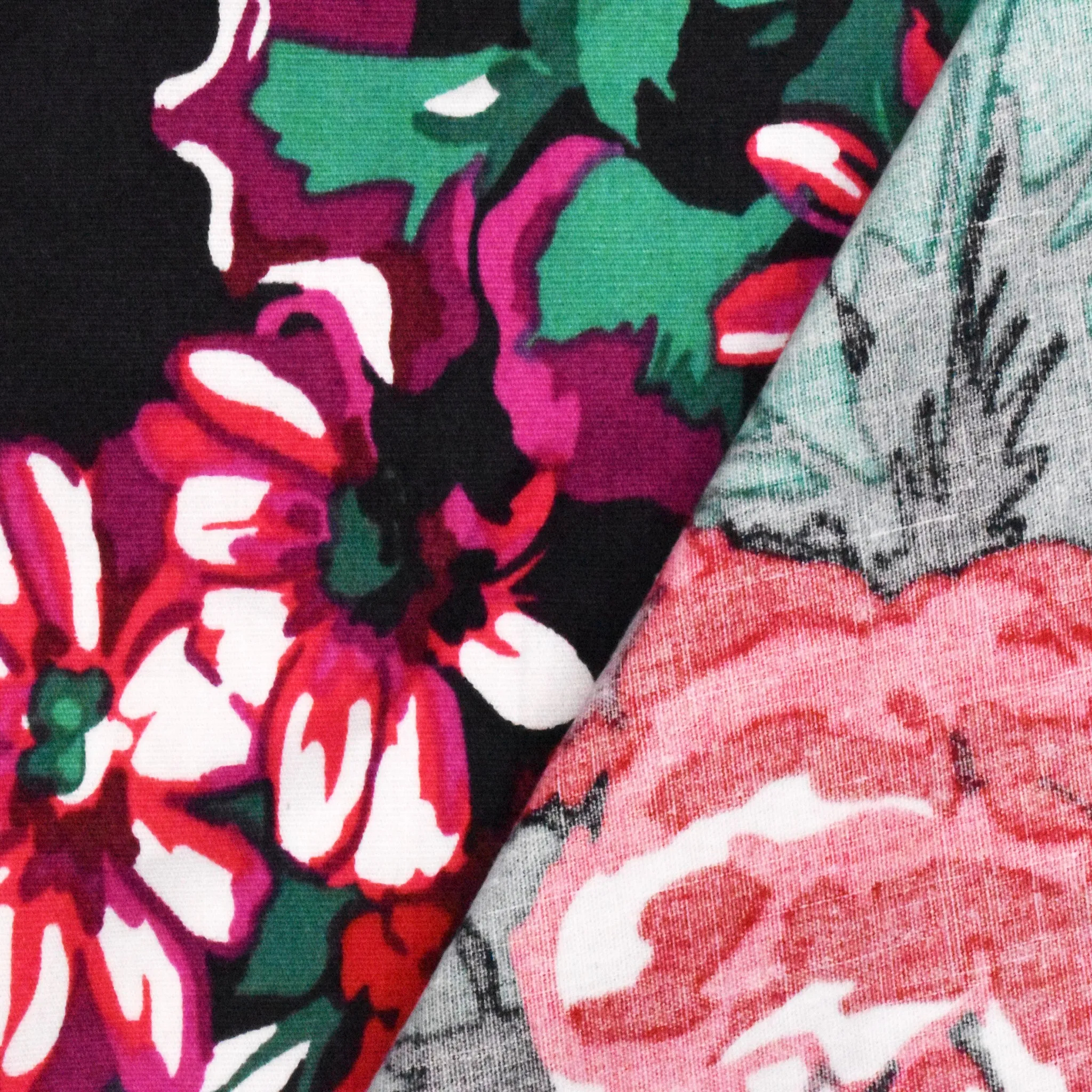 Ink Black-Red-Multi Floral Printed Stretch Broadcloth Woven Fabric