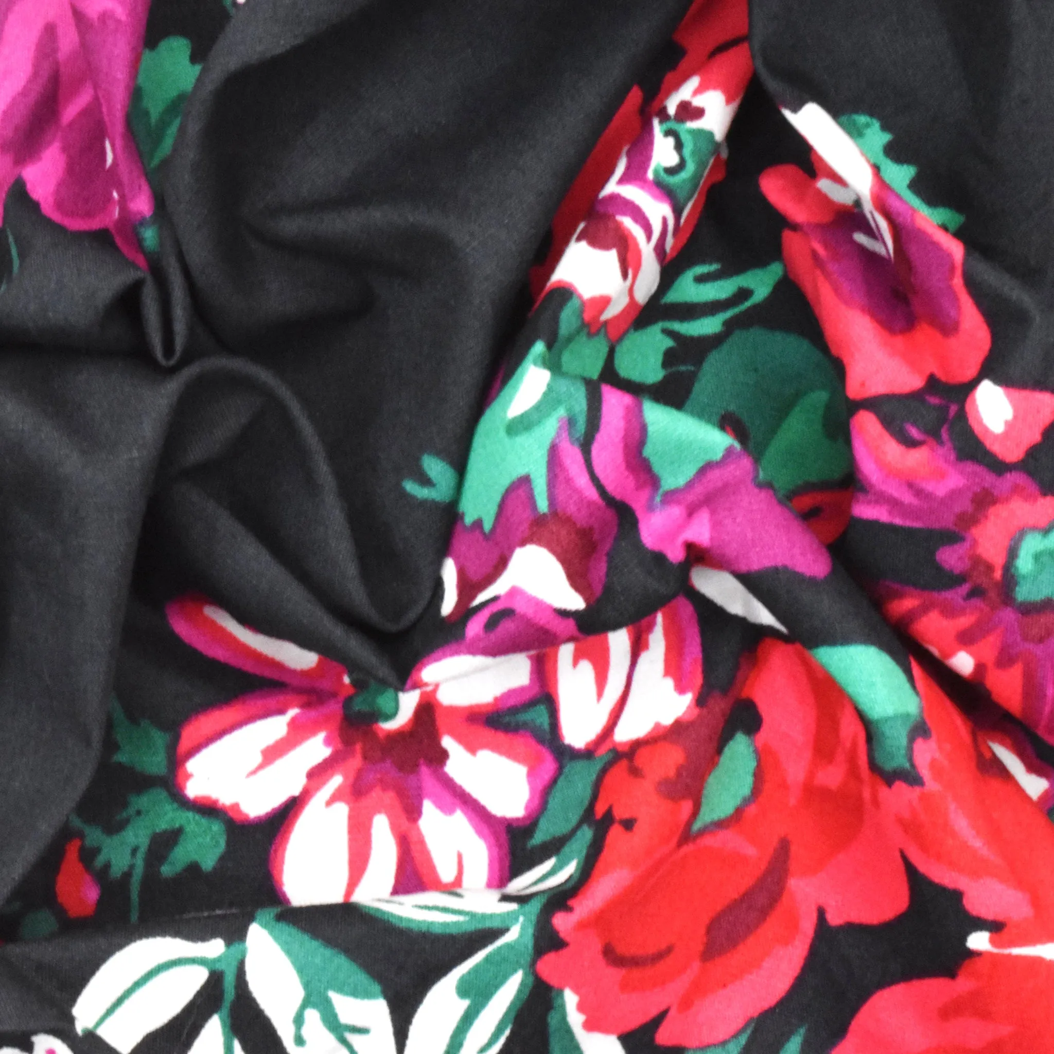 Ink Black-Red-Multi Floral Printed Stretch Broadcloth Woven Fabric