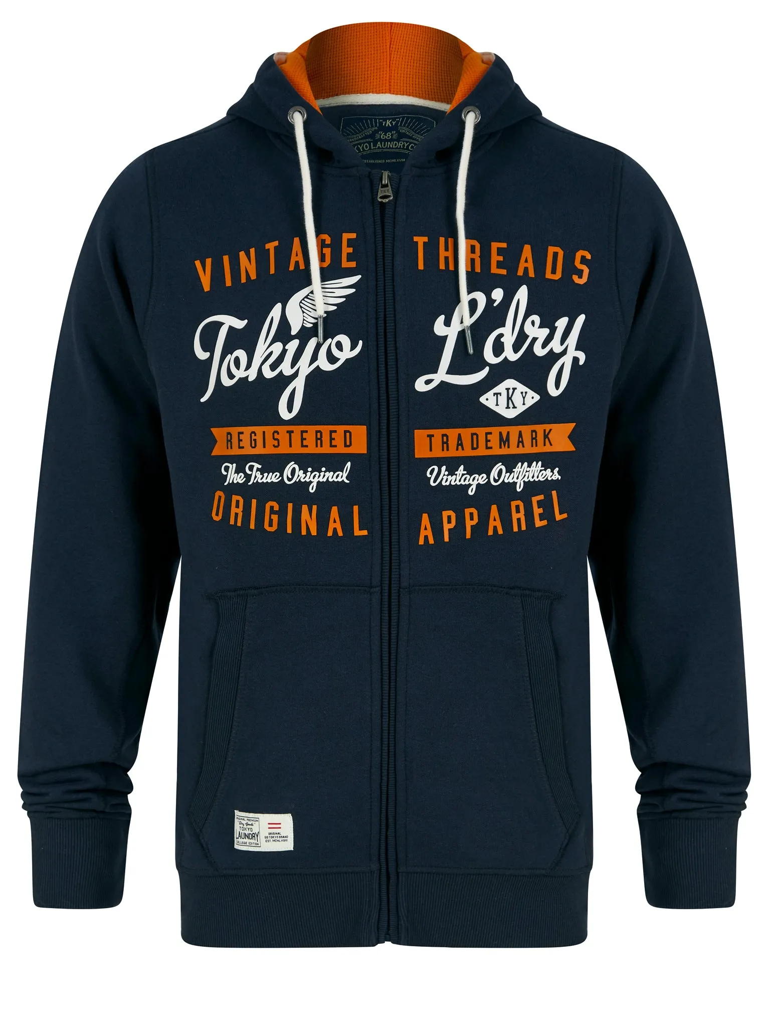 Invidia Motif Brushback Fleece Zip Through Hoodie in Sky Captain Navy - Tokyo Laundry