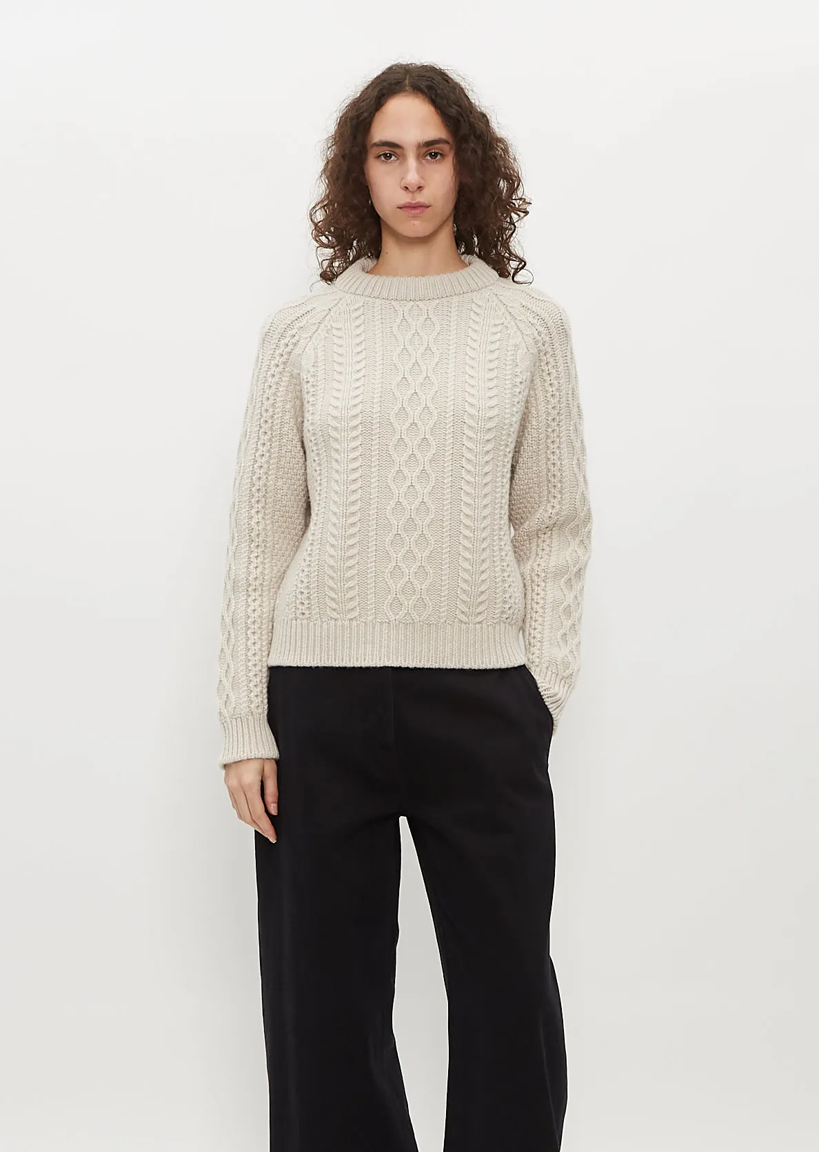 Isla Cable Knit Crew Sweater — Alabaster