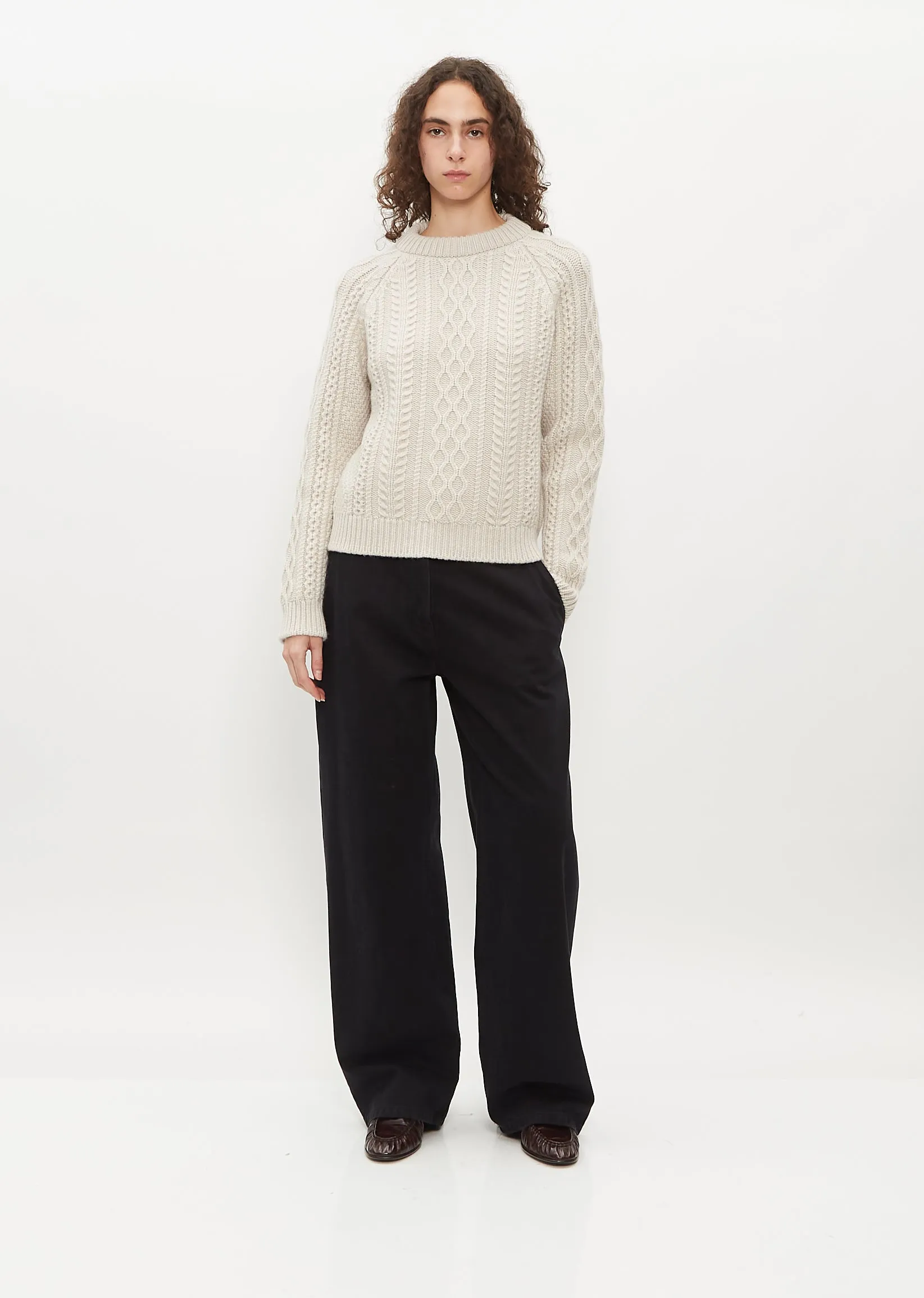 Isla Cable Knit Crew Sweater — Alabaster