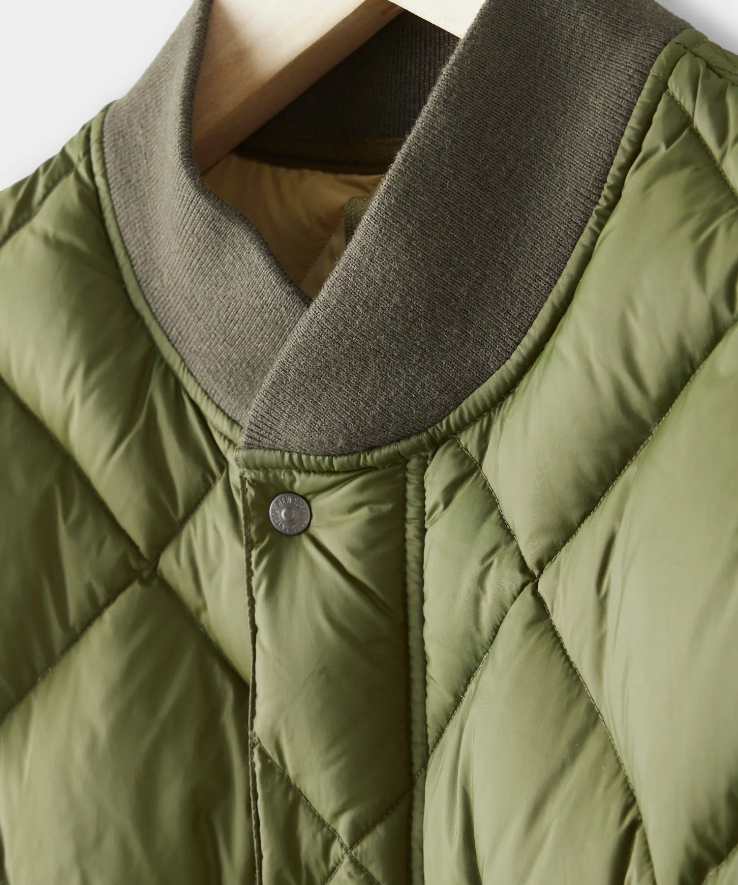 Italian Quilted Down Snap Bomber in Olive