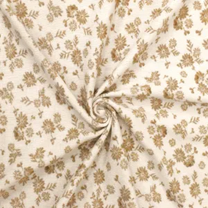 Ivory Beige-Brown Floral Print Double Brushed Jersey Knit Fabric