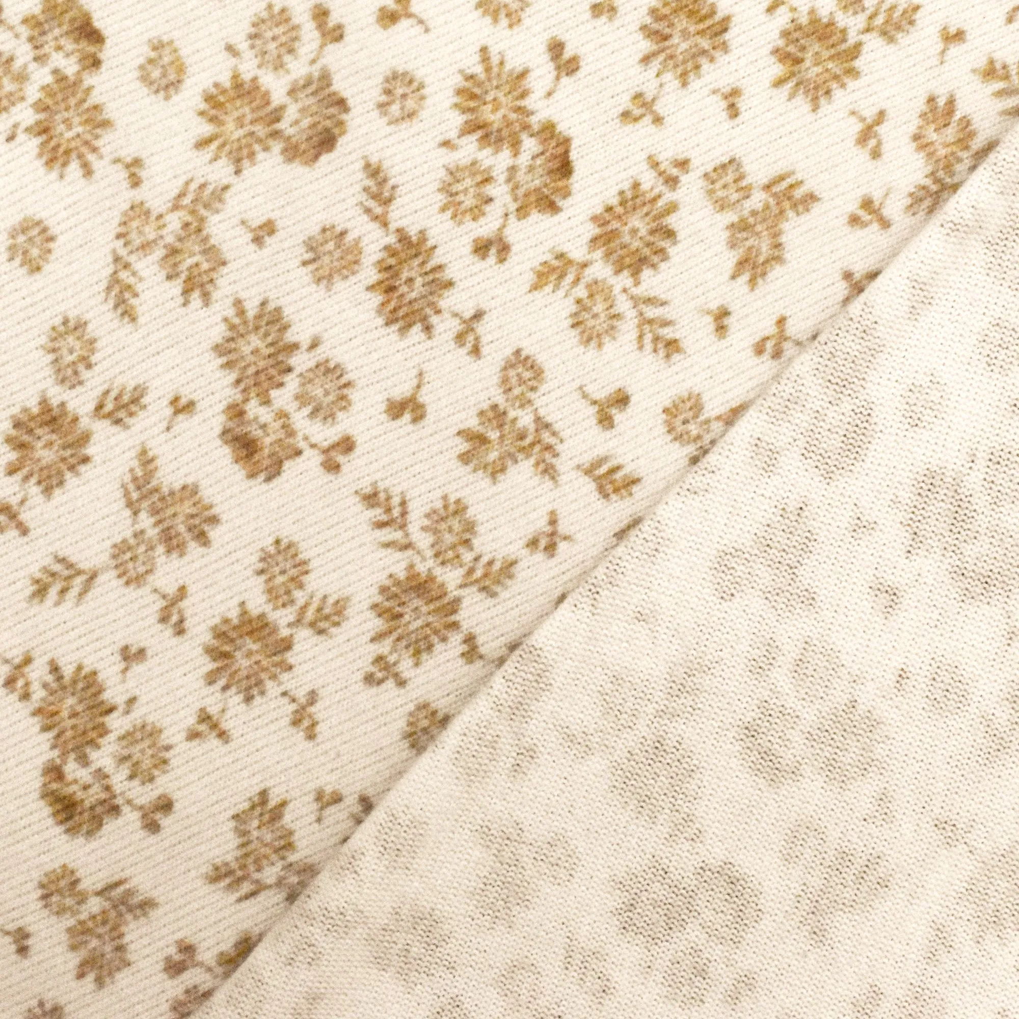 Ivory Beige-Brown Floral Print Double Brushed Jersey Knit Fabric