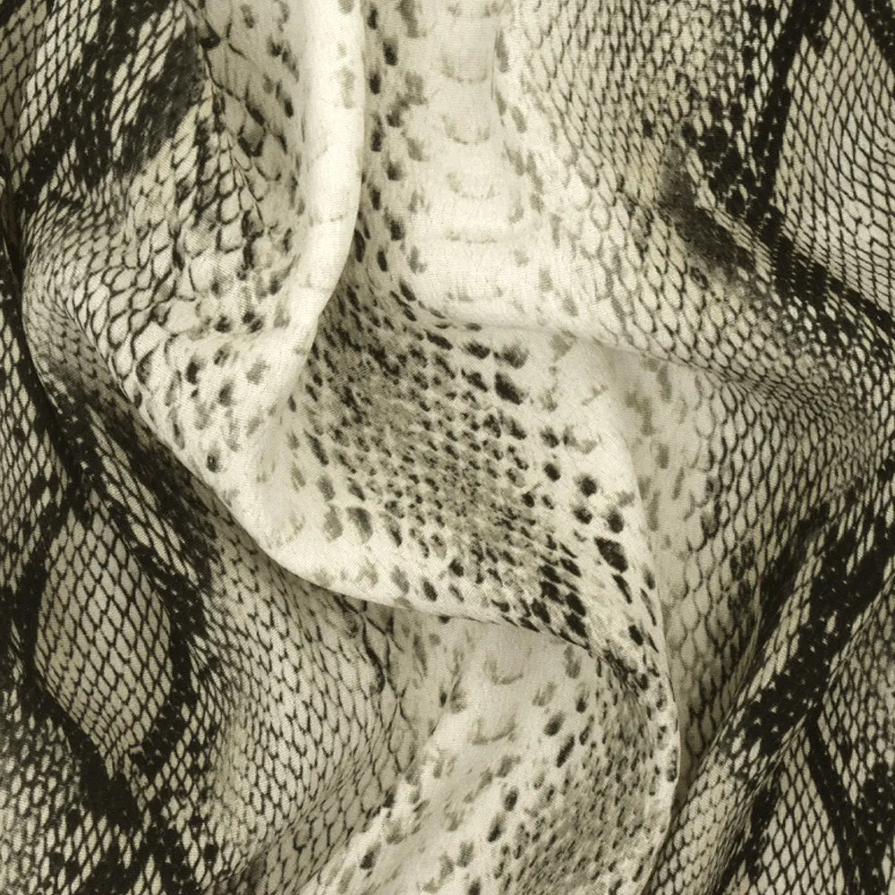 Ivory-Multi Famous Designer Snake Skin Printed Rayon Crepe Faille Fabric