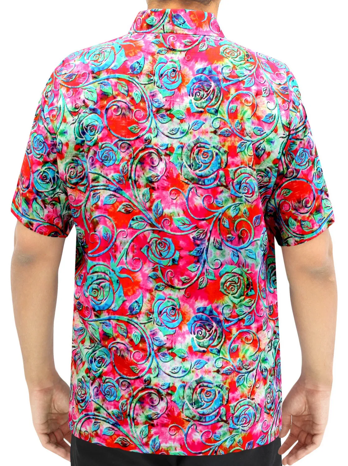 La Leela Men's Support Pink Breast Cancer Hawaiian Vine Print Beach Aloha Tropical Shirt Pink_W566