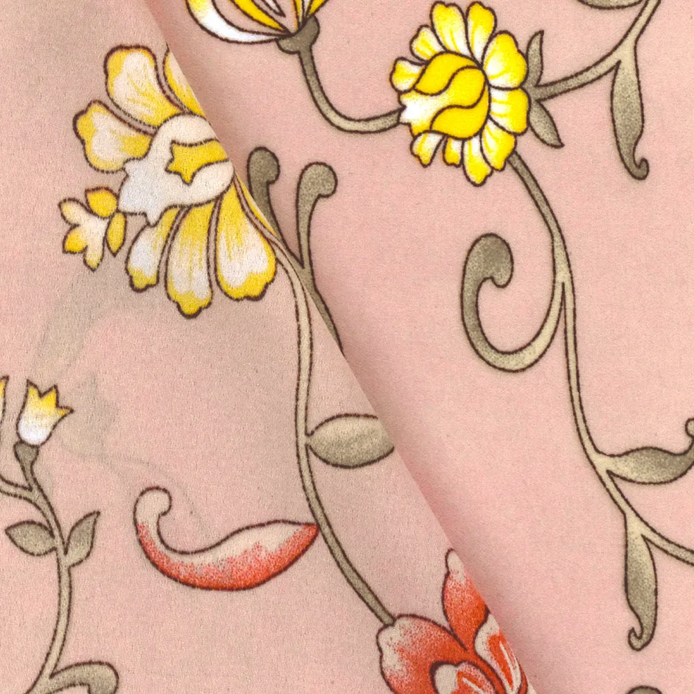 Late Summer Pink-Multi Floral Printed Momie Georgette Fabric