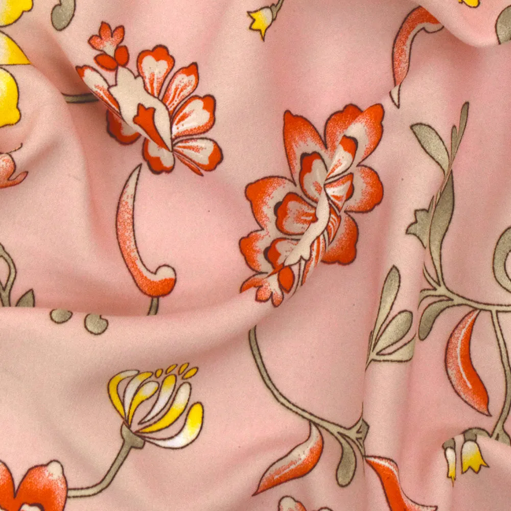 Late Summer Pink-Multi Floral Printed Momie Georgette Fabric