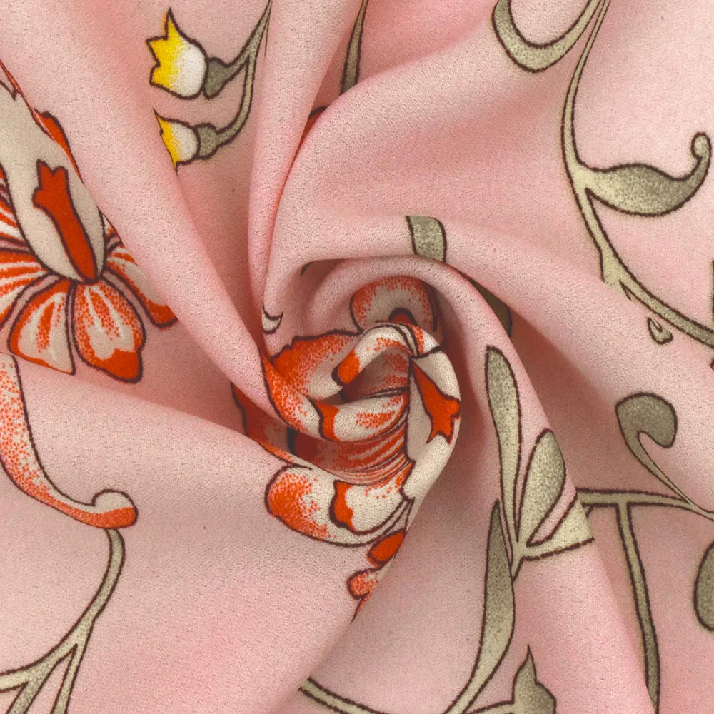 Late Summer Pink-Multi Floral Printed Momie Georgette Fabric