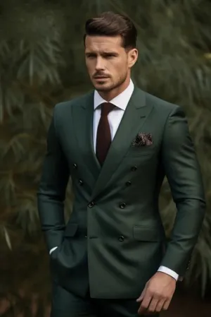 Men Double Breasted Green Hunter Suit Two Piece Suit Slim Fit Suit Stylish Formal Suit Wedding Wear