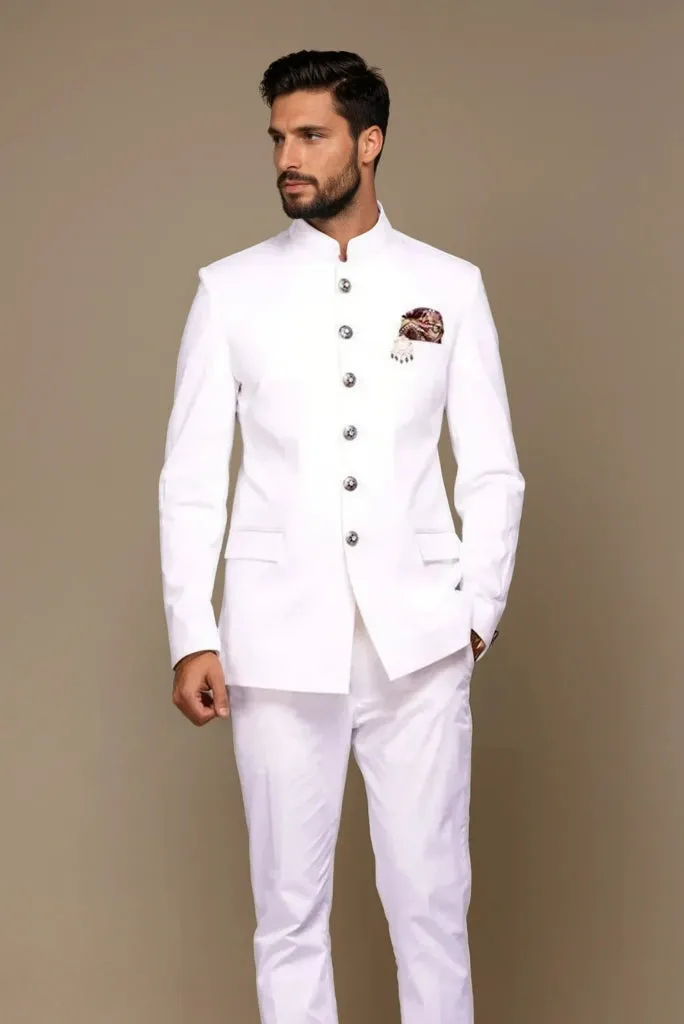 Men White Jodhpuri Bandhgala Designer Suit Perfect For Wedding Party Wear Festival Family Function And Groom Reception Wear