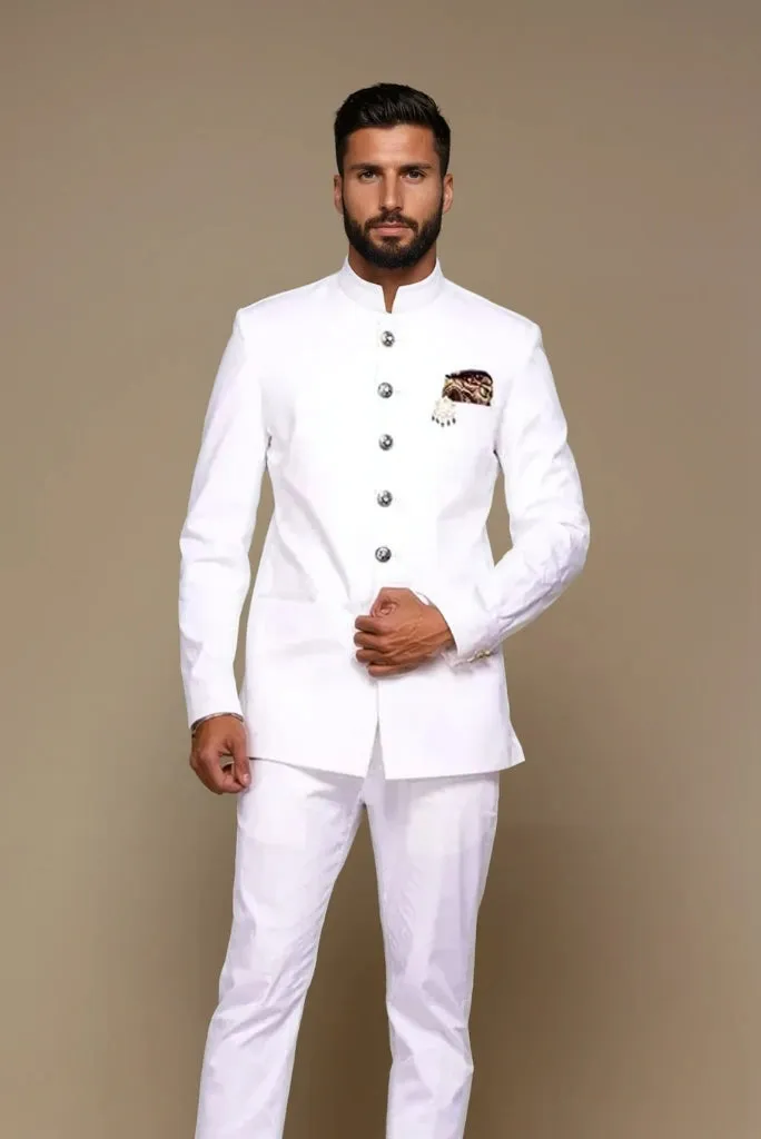 Men White Jodhpuri Bandhgala Designer Suit Perfect For Wedding Party Wear Festival Family Function And Groom Reception Wear