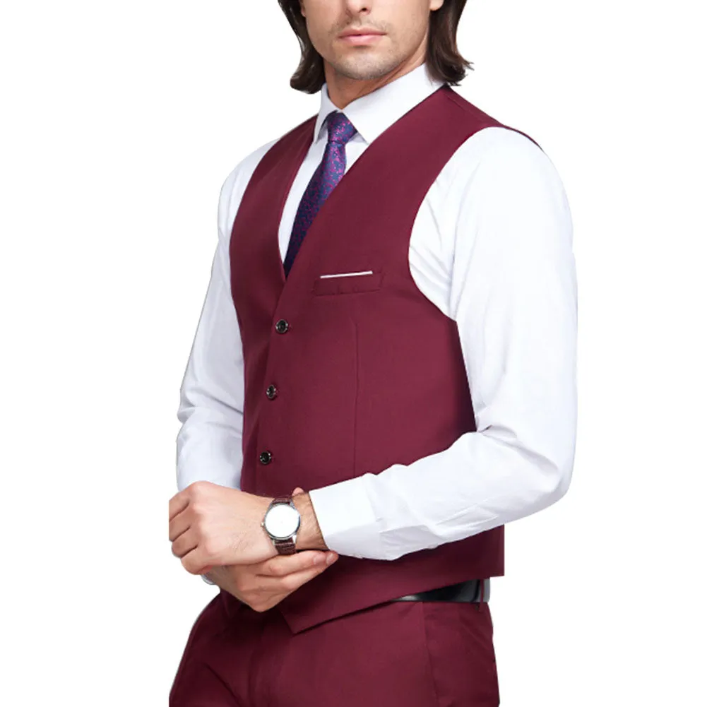 Men's Slim Fit Single Breasted Vest Red