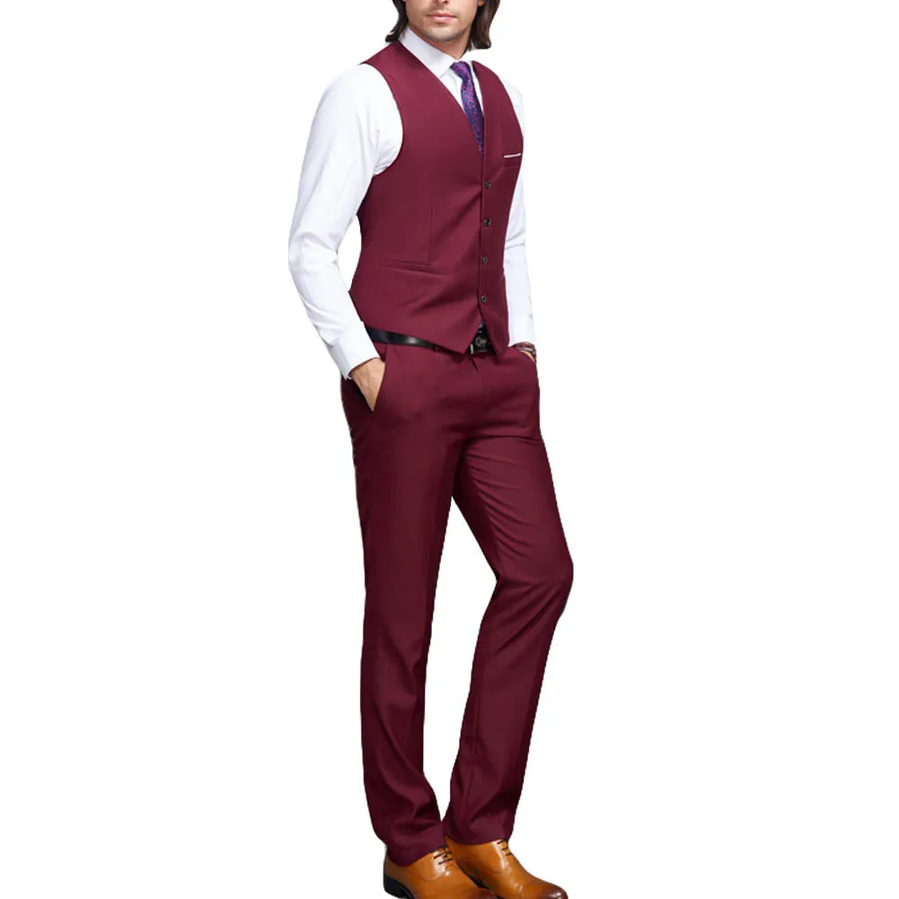 Men's Slim Fit Single Breasted Vest Red