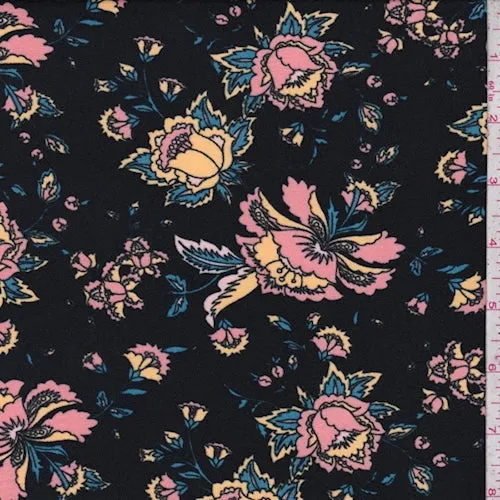 Midnight Navy Multi Stylized Small Floral Double Brushed Jersey Knit Fabric