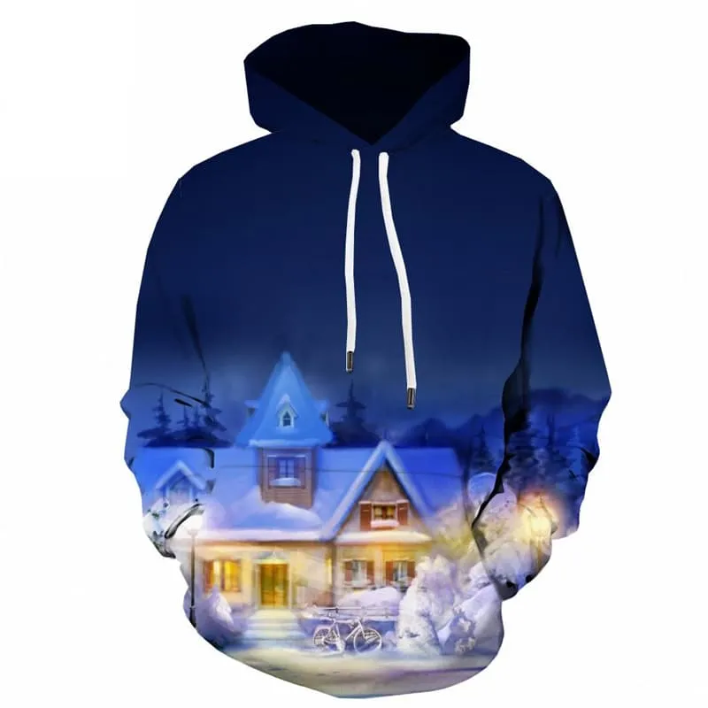 New Year Sweatshirts men Christmas Hoodie Print Tree Hooded Casual Snow 3d Printed