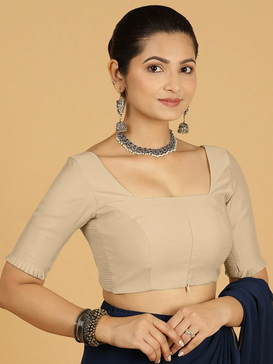 Nihira x Rozaana | Elbow Sleeves Saree Blouse in Oyster Grey