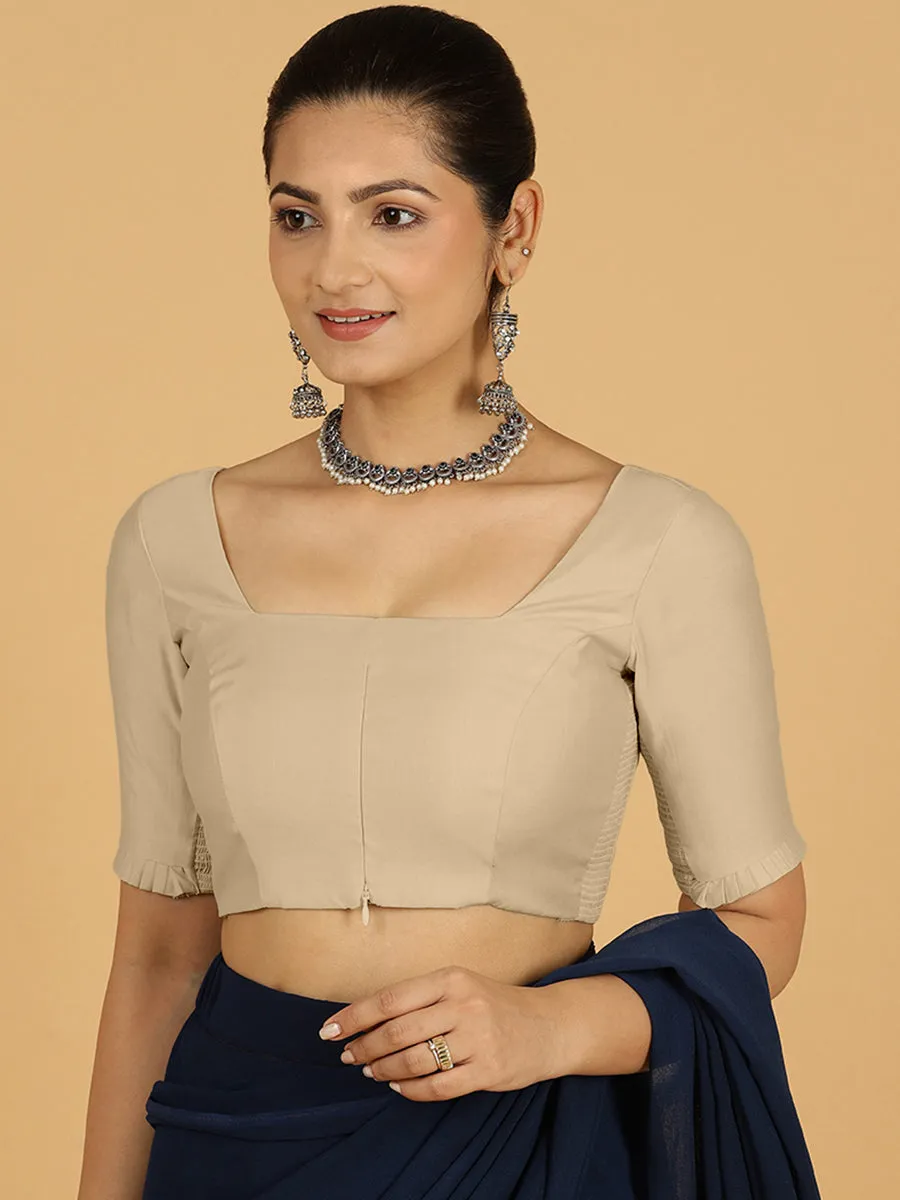 Nihira x Rozaana | Elbow Sleeves Saree Blouse in Oyster Grey