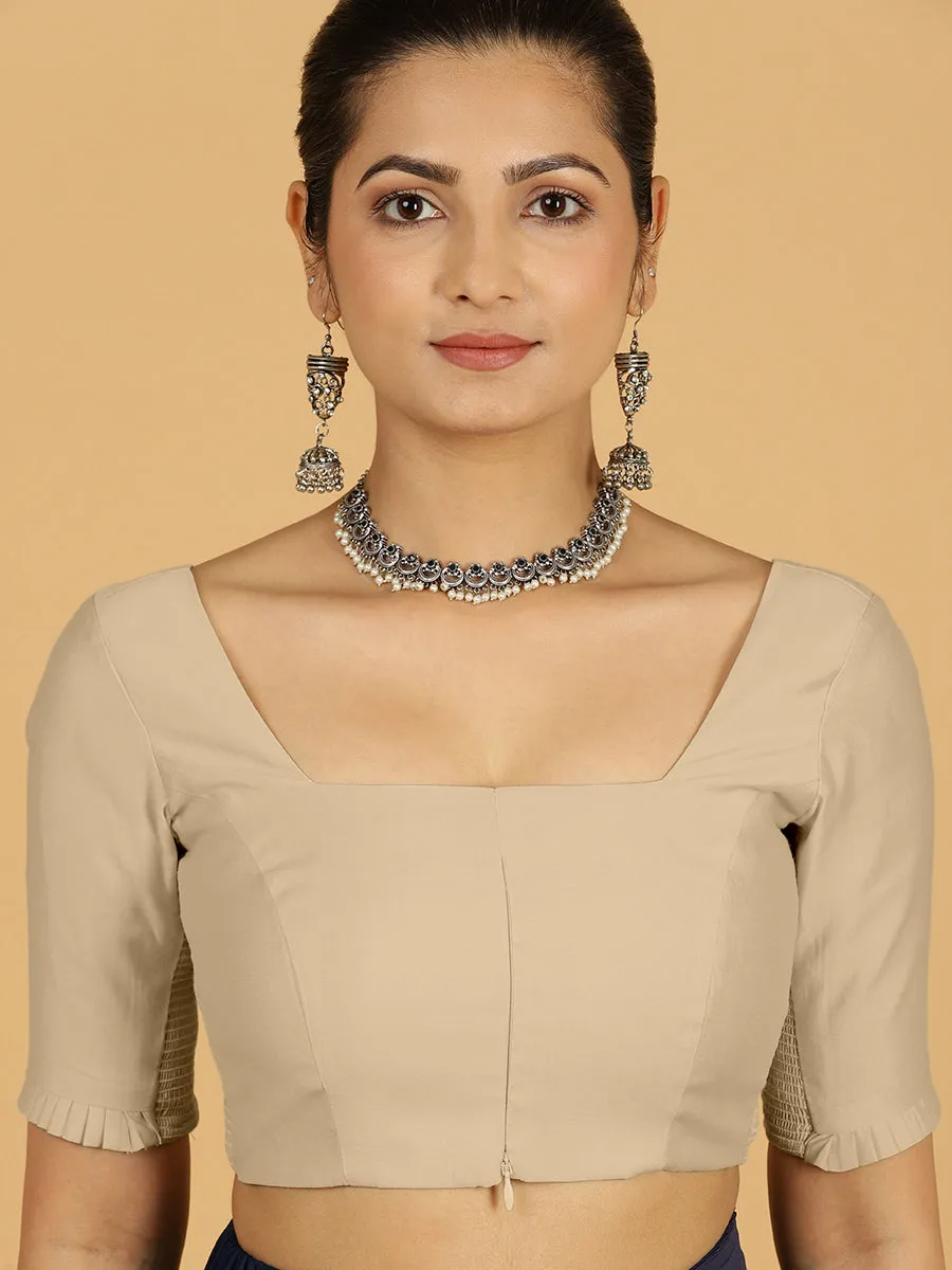 Nihira x Rozaana | Elbow Sleeves Saree Blouse in Oyster Grey