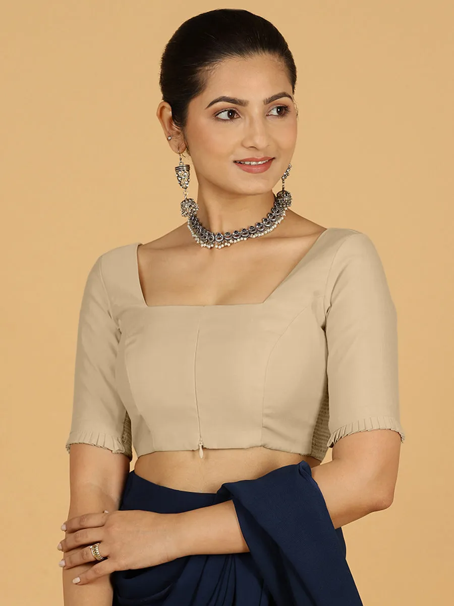 Nihira x Rozaana | Elbow Sleeves Saree Blouse in Oyster Grey