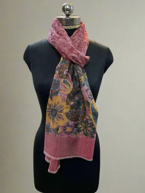 Pink and Yellow Self-Weave Luxurious Pure Pashmina Scarf