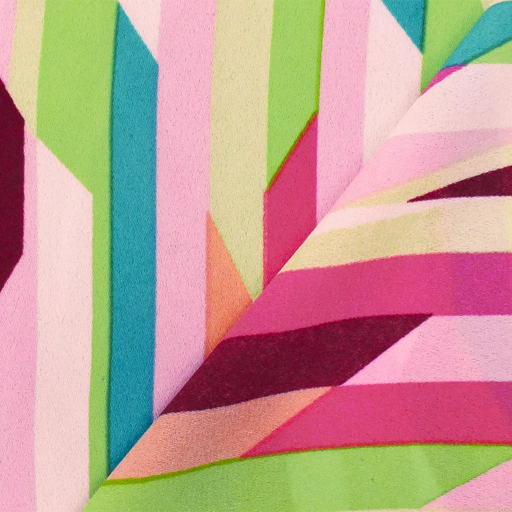 Pink-Green-Multi Abstract Stripe Printed Poly Georgette Woven Fabric