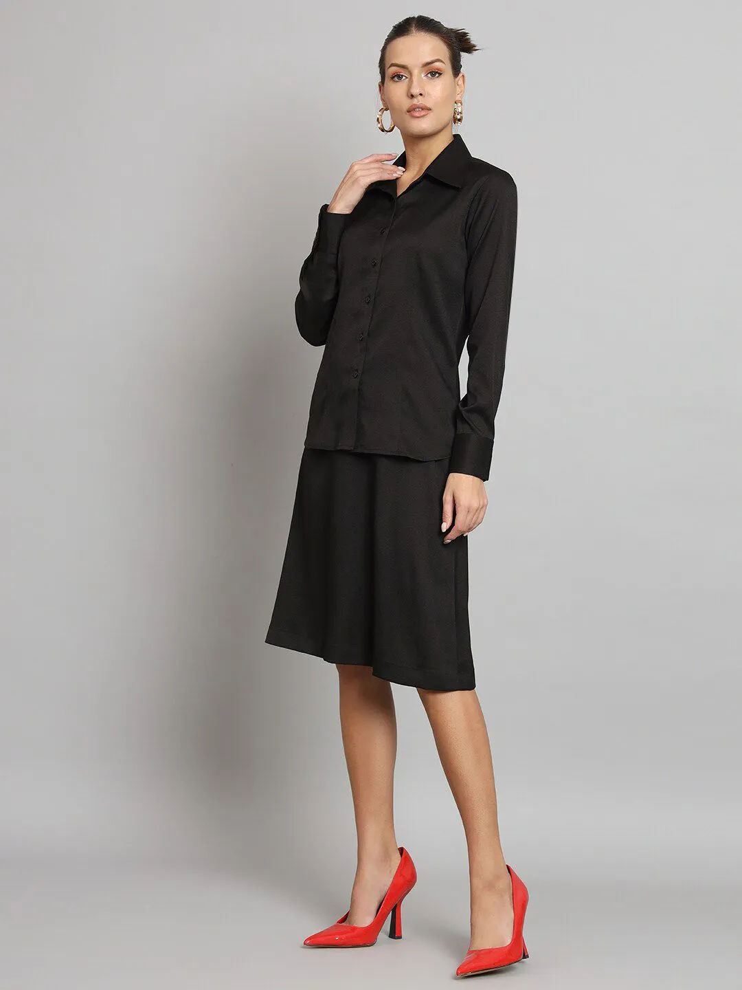 Poly Moss A Line Skirt Suit - Black