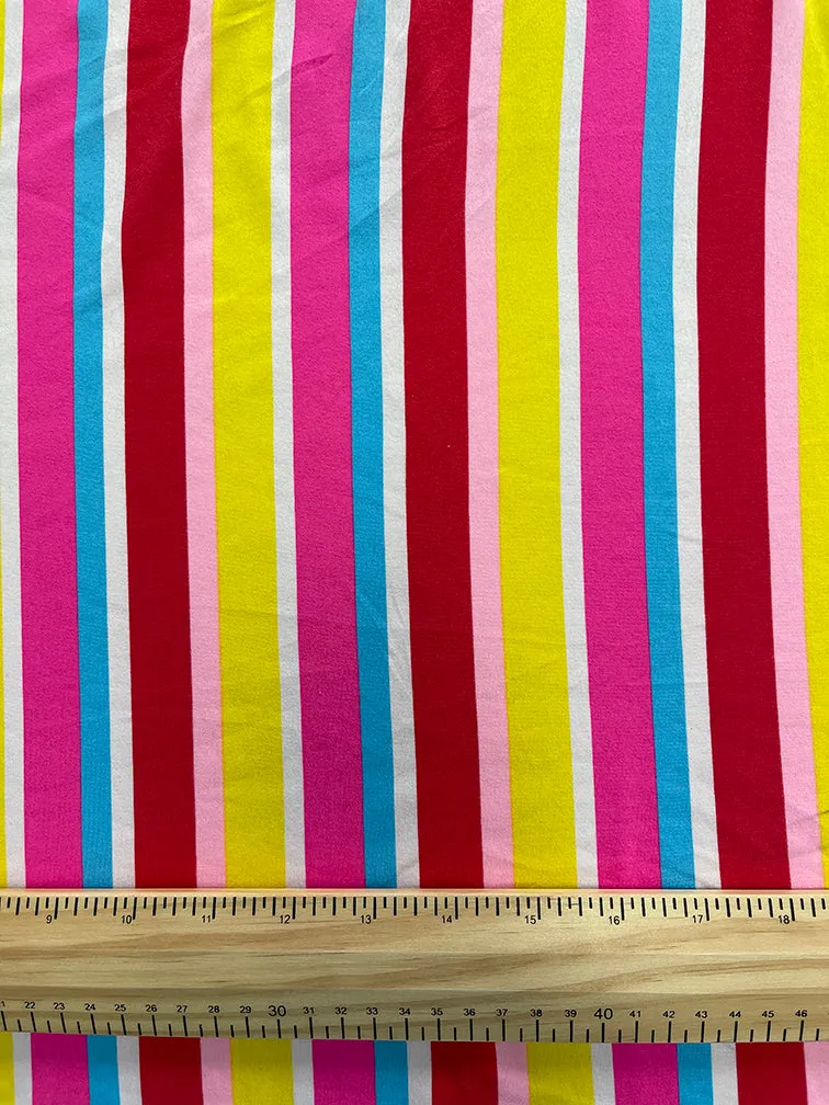 Red Multi Print Stripe Double Brushed Knit Fabric