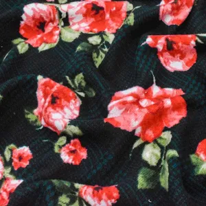 Red Rose Multi-color Glen Plaid Brushed Jersey Stretch Knit  Fabric