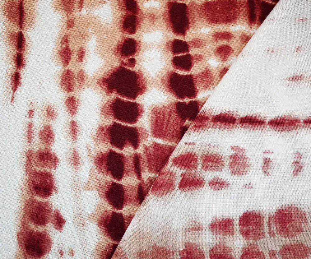 Red-White-Orange Tie Dye Printed Rayon Challis Woven Fabric