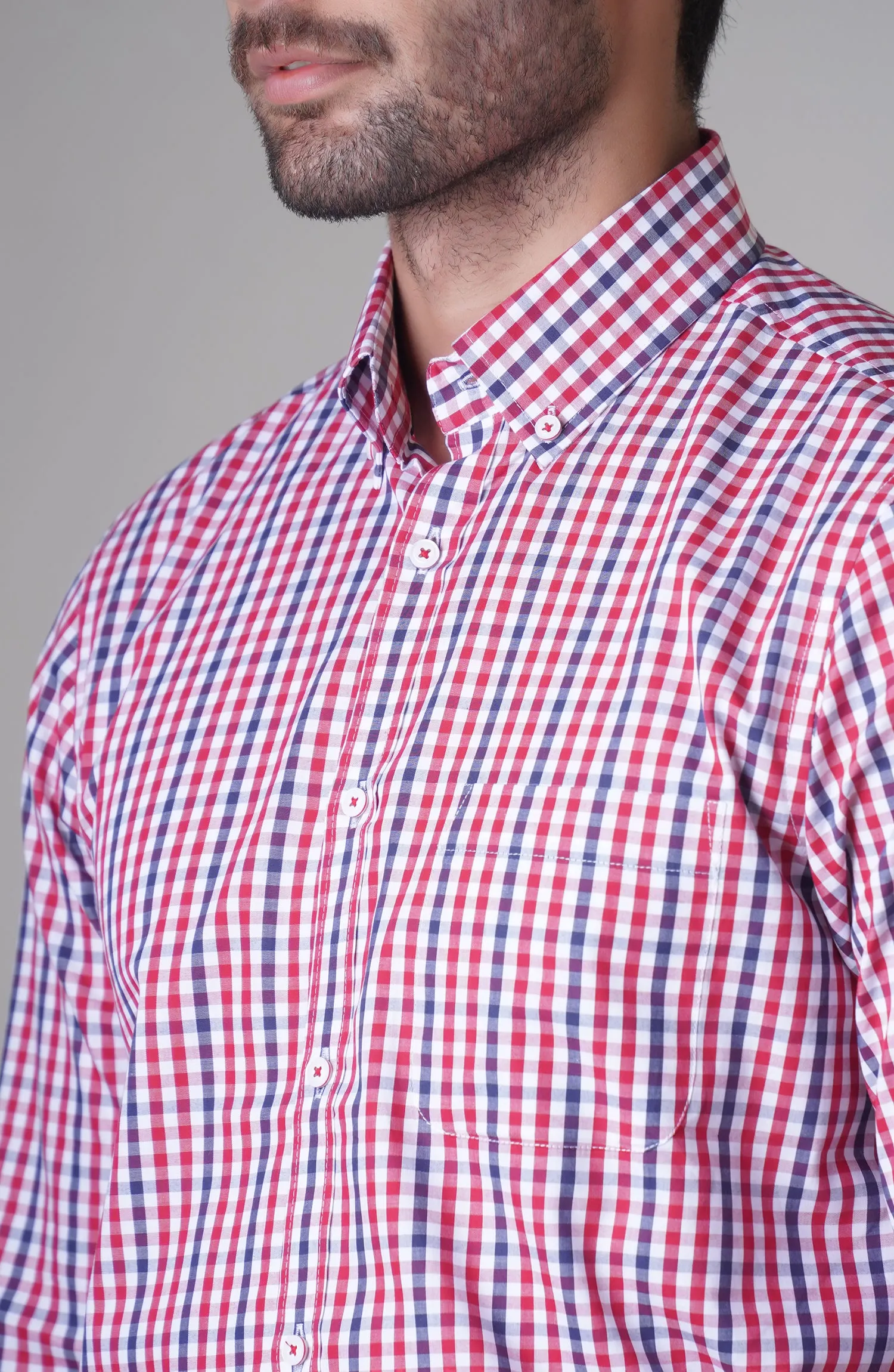 Red/Navy Full Sleeves Cotton Shirt